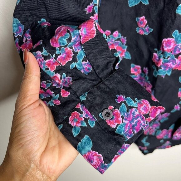 Billabong Women's Floral Button-Up Shirt Size S 100% Cotton Black‎ & Pink - Picture 4 of 10